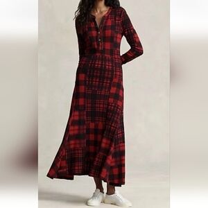 Vintage Polo Ralph Lauren Plaid Patchwork Long Sleeve Dress 2XL 100% Cotton